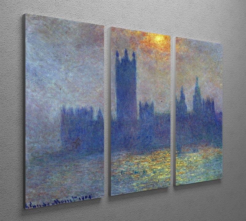 Three-panel canvas art featuring Monet's Houses of Parliament in sunlight and fog, showcasing vibrant colors and intricate details.
